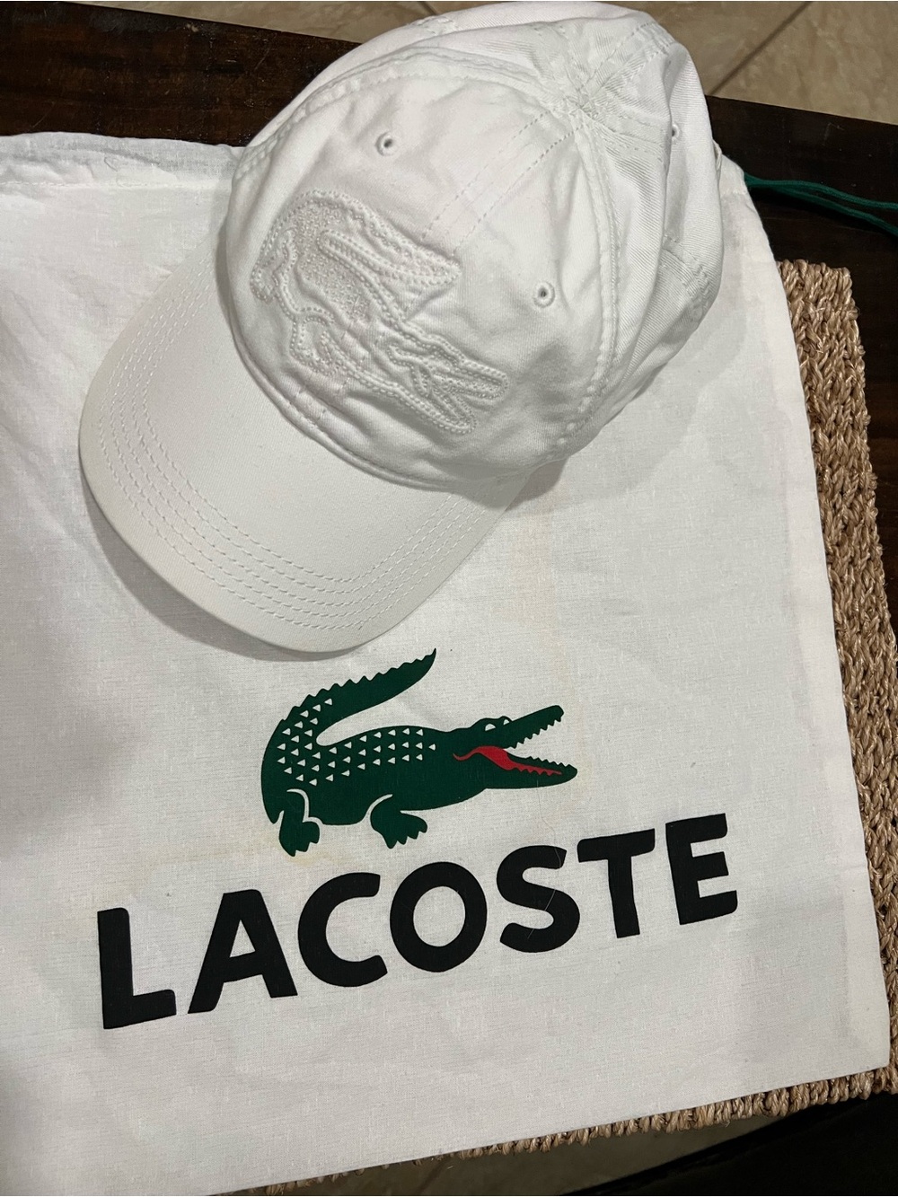 🐊 Vintage UNISEX Lacoste F5336 All-White Embroidered Croc Baseball Cap + Tote